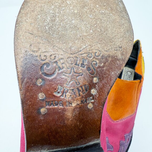 Vintage 90s Circle S Multicolor Leather Western Ankle Booties Women's 8 Slip On - Picture 7 of 10